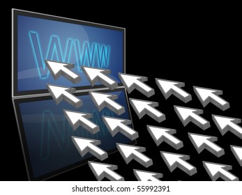 Monitor And Arrow Pointer. Concept Of Internet Traffic