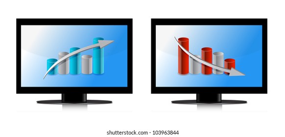 Monitor with up and down graphs illustration design