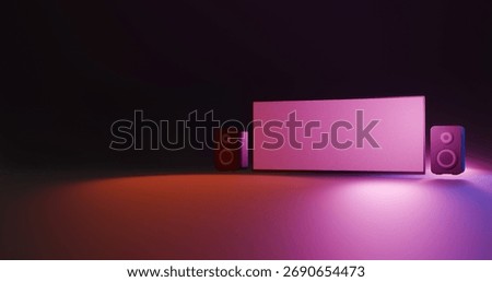 monitor and stereo speaker 3d render wallpaper