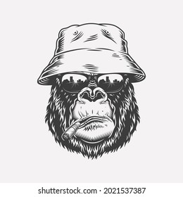  Monkey With Cap - Monkey Modern Street Style Attributes For T-shirt And Tattoo.