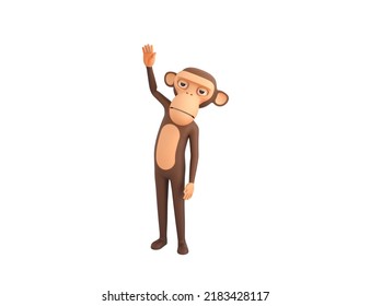 Monkey Character Raising Right Hand In 3d Rendering.