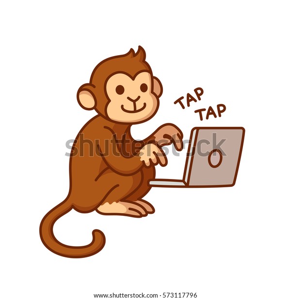Monkey Typing On Computer Funny Illustration のイラスト素材