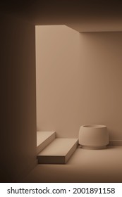 Monochromatic Abstract Interior Scene 3D Rendering. 