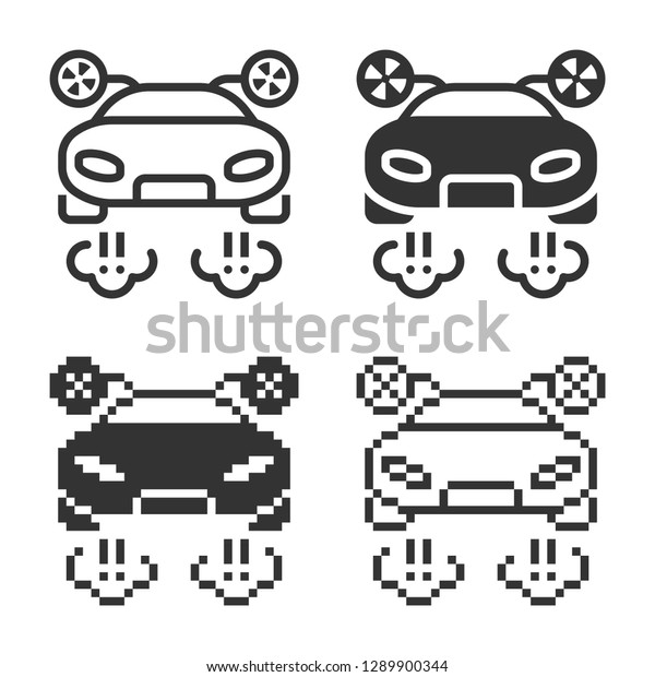 Monochromatic flying car icon in different variants:\
line, solid, pixel,\
etc.