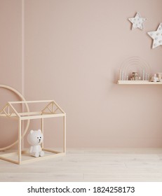 Monochromatic Girls Room In Pastel Pink Colors, 3d Render