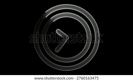 Monochromatic glowing circular clock with a right arrow as the hour hand on a black background Clear details and vibrant colors enhance visual appeal.