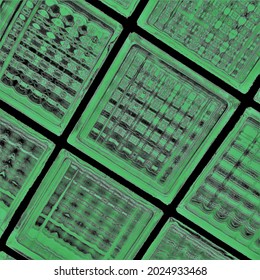 Monochromatic Green Illustration Of Glass Blocks On A Diagonal Angle