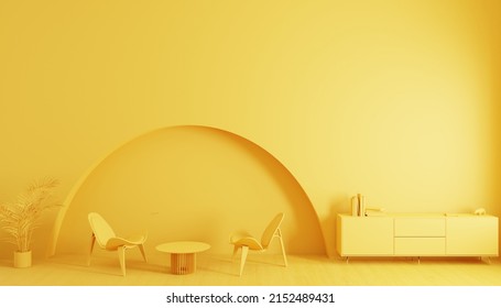 Monochromatic Yellow Interior Of A Living Room 3d Render