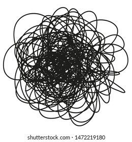 Monochrome chaotic pattern on white. Tangled texture with hatching lines. Hand drawn dinamic scrawls. Background for banners, posters, flyers and textiles. Black and white illustration