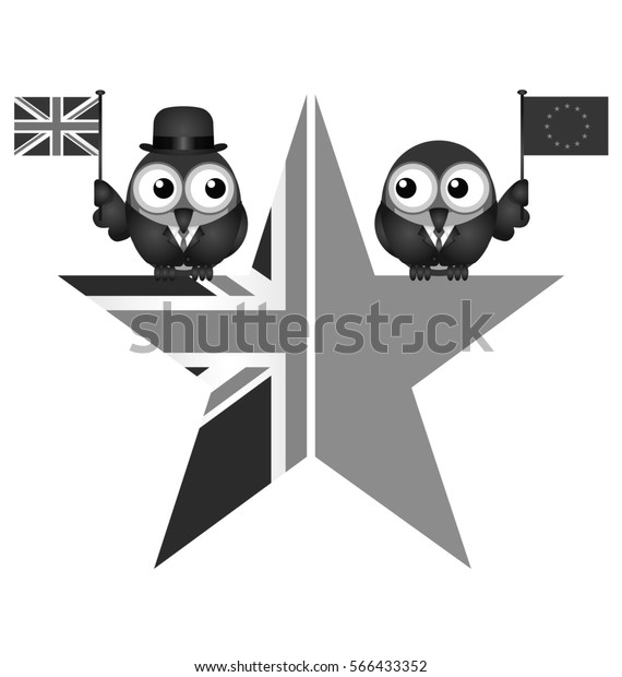 Monochrome comical UK and EU split star\
representing the United Kingdom exit from the European Union\
resulting from the June 2016\
referendum