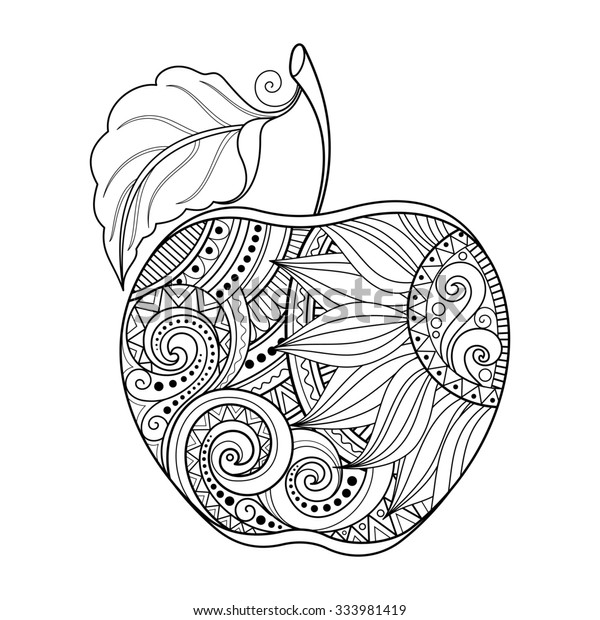 モノクロ等高線リンゴ 手描きの装飾的な果物 のイラスト素材