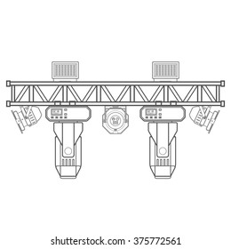 Monochrome Contour Metal Frame Concert Stage Truss Lighting Moving Head Led Par UV Spotlight Various Position Isolated White Background 
