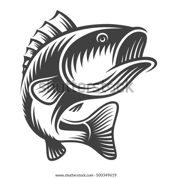 Monochrome Fish Bass Logo On White Stock Illustration 500349619