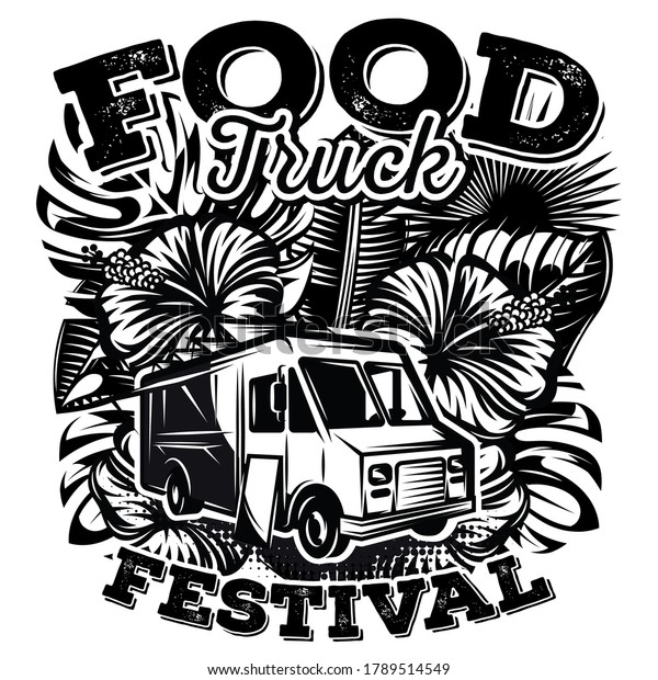 monochrome illustration with design elements\
for advertising street food\
festival.