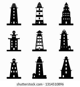 Monochrome Lighthouse Symbols Collection Stock Illustration 1314510896 ...