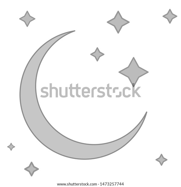 Monochrome moon with\
stars on isolated\
white