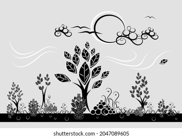 Monochrome Park Scene Graphic Illustration