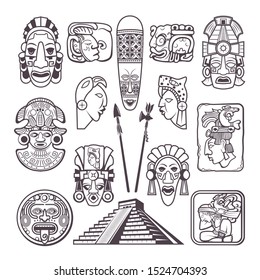 Monochrome Pictures Set Mayan Culture Symbols Stock Vector (Royalty ...