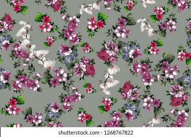 Monochrome seamless Flower pattern on background