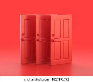 Monochrome Single Color Red Door 3d Icon In Red Background,single Color, 3d Rendering, Household Objects