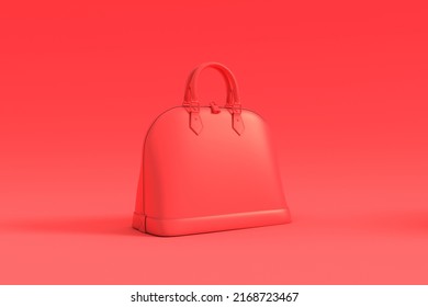 Monochrome Single Red Handbag On Red Background, 3D Rendering.