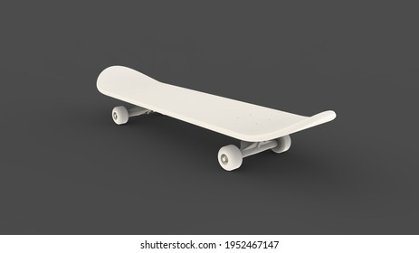 Monochrome Skateboard On A Solid Background, 3d Rendering