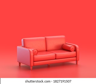 monochrome sofa single color red 3d Icon, in red background,single color, 3d rendering, household objects
