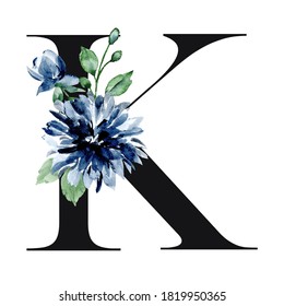 Letter K Floral Alphabet Watercolor Flowers Stock Illustration 1584206161
