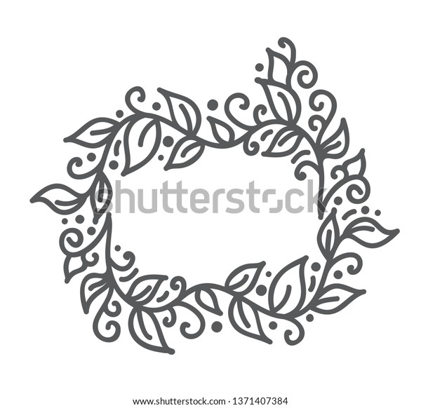 monoline calligraphy flourish frame\
for holiday greeting card. Hand drawn floral monogram elements.\
Sketch doodle design with place for text. Isolated\
illustration