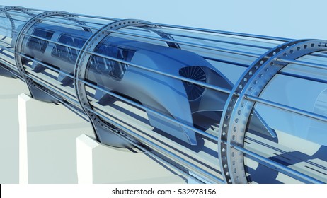 Monorail Futuristic Train In Tunnel. 3d Illustration