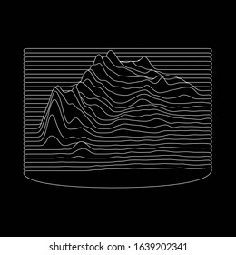 Monotone Line Sign Of Mountain Geometry Contour Line Background, For Concept Minimal Mountain Hill Skyline, Ocean Wave.