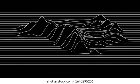 Monotone Line Sign Of Mountain Geometry Contour Line Background, For Concept Minimal Mountain Hill Skyline, Ocean Wave.