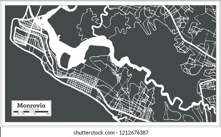 Monrovia Liberia City Map In Retro Style. Outline Map. 