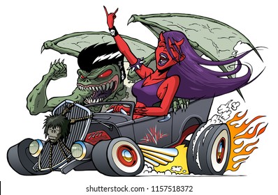 Monster Hot Rod With Driving Demon Girl And Monster Riding Shotgun