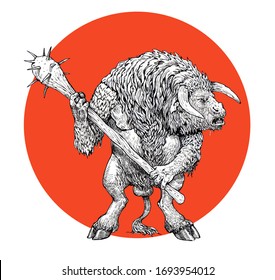 Monster illustration. Minotaur anatomy. Mythical creature from Greek myths. Fantasy drawing.	