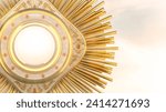 A monstrance containing the consecrated host. Corpus Christi. Eucharist. 3D Illustration