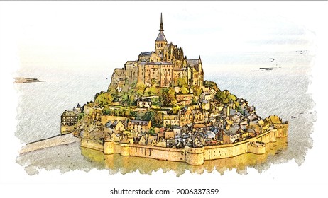 Mont Saint Michel France Color Pencil Stock Illustration 2006337359 ...