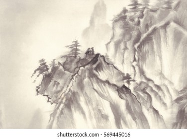 Montains Landscape Ink Painting