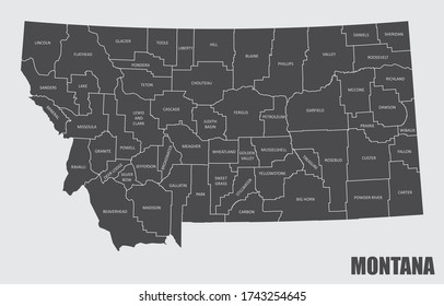 Montana State County Map Labels Stock Illustration 1743254645