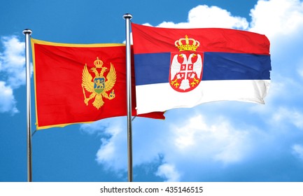 Montenegro Flag With Serbia Flag, 3D Rendering 