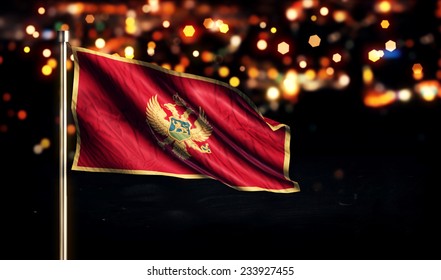 Montenegro National Flag City Light Night Bokeh Background 3D