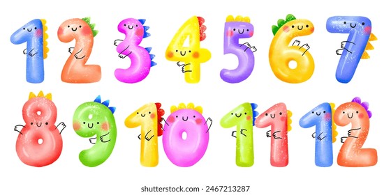 Monthly baby card numbers with cute dinosaurs. Dinocards templates.  From 1 to 12 monthes. Baby age cards - Powered by Shutterstock