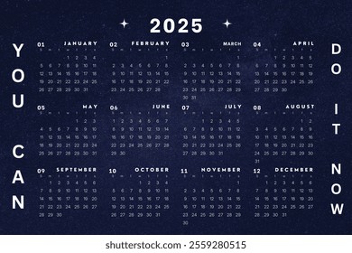 Monthly Calendar 2025 with Motivational Quote Dark Blue Color - Powered by Shutterstock