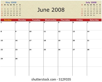 Monthly Calendar June 2008 Previous Next Stock Illustration 5129335 ...