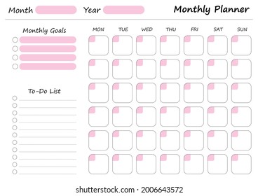 Monthly Planner Printable Template Blank White Stock Illustration ...