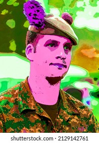 MONTREAL CANADA 08 03 2014: Soldier Of The Black Watch Royal Highland Regiment Of Canada Is A Reserve Infantry Regiment In 2nd Canadian Division Of The Canadian Army Sign Illustration Pop-art 