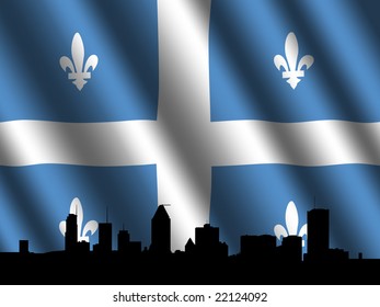 Montreal Skyline With Rippled Quebec Flag Illustration