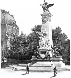 Monument Gambetta, Vintage Engraved Illustration. Paris - Auguste VITU 1890. 