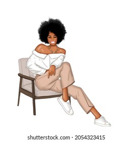 Mood African American Girl Hand Drawn Illustration	