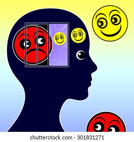 Mood Elevator. Woman Fighting Depressions With The Help Of Mood Enhancers And Self Hypnosis